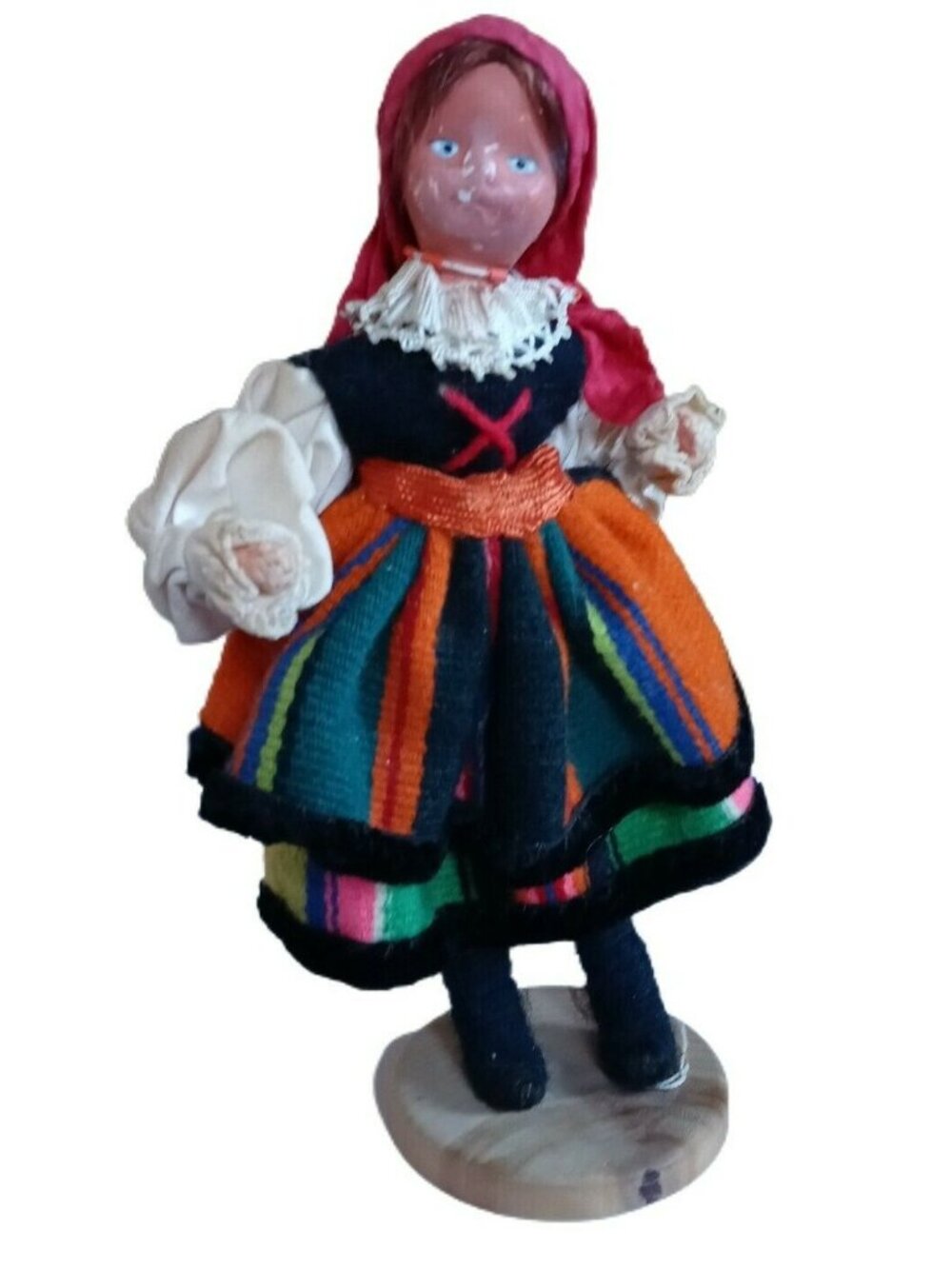 Vintage European Folk Art Doll Handmade Traditional Cultural Signed Flawed